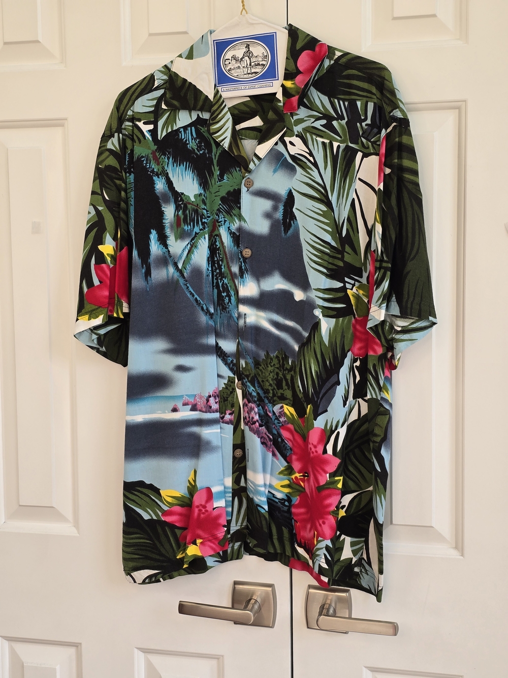 Thumbs Up Tropical Hawaiian Button-Up Shirt with Pink Floral Print